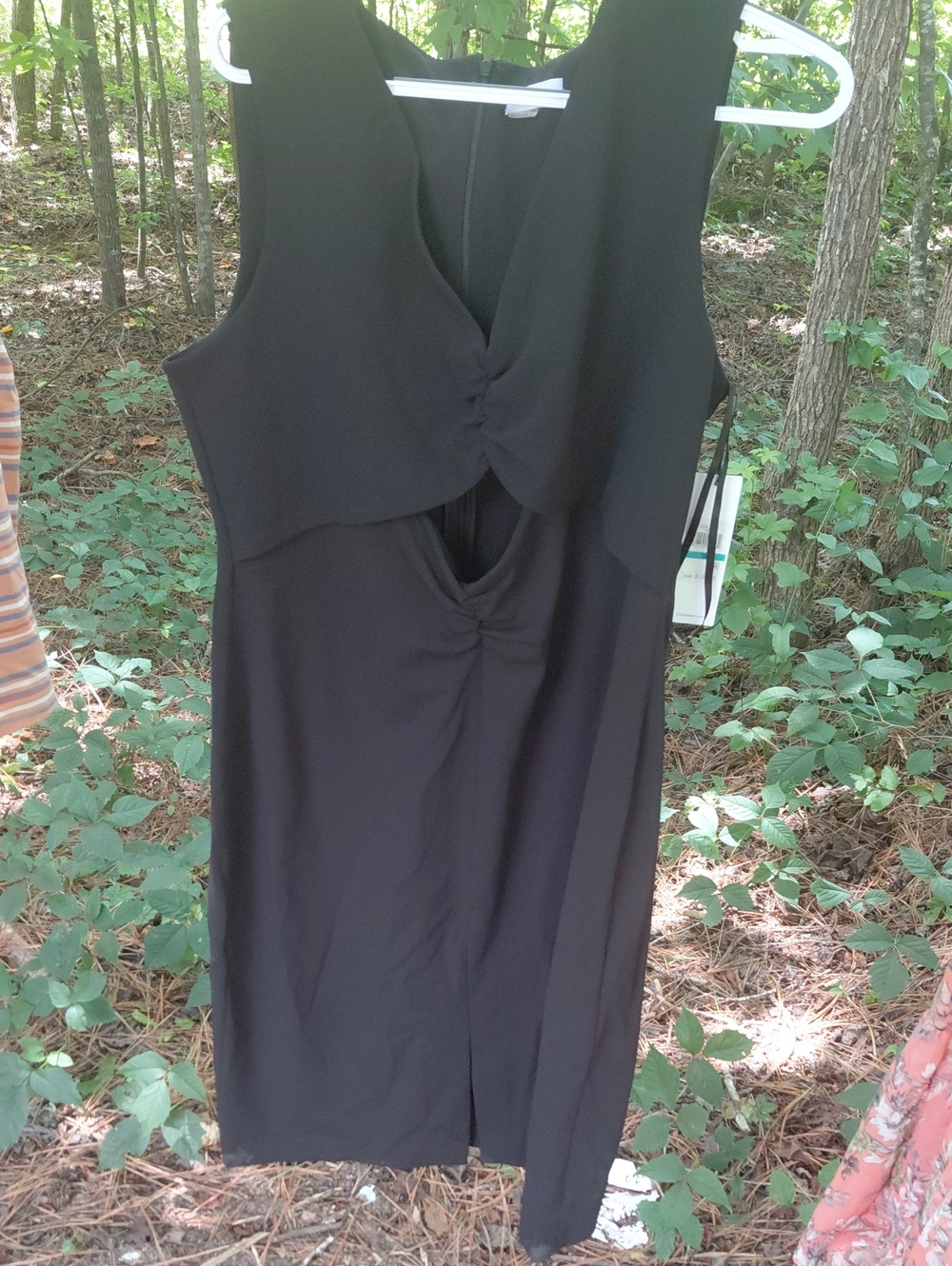 Calvin Klein Black Sleeveless Midi Dress with Front Knot and Keyhole